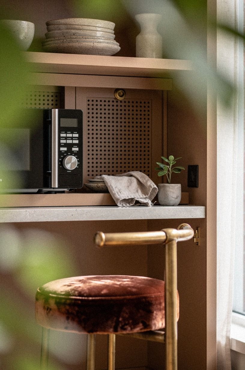 Hide cords behind a vented back panel