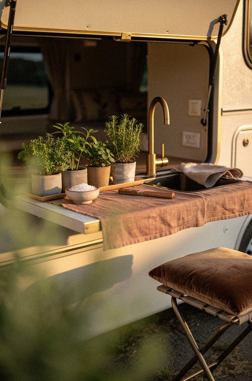 Style a portable herb tray by the sink