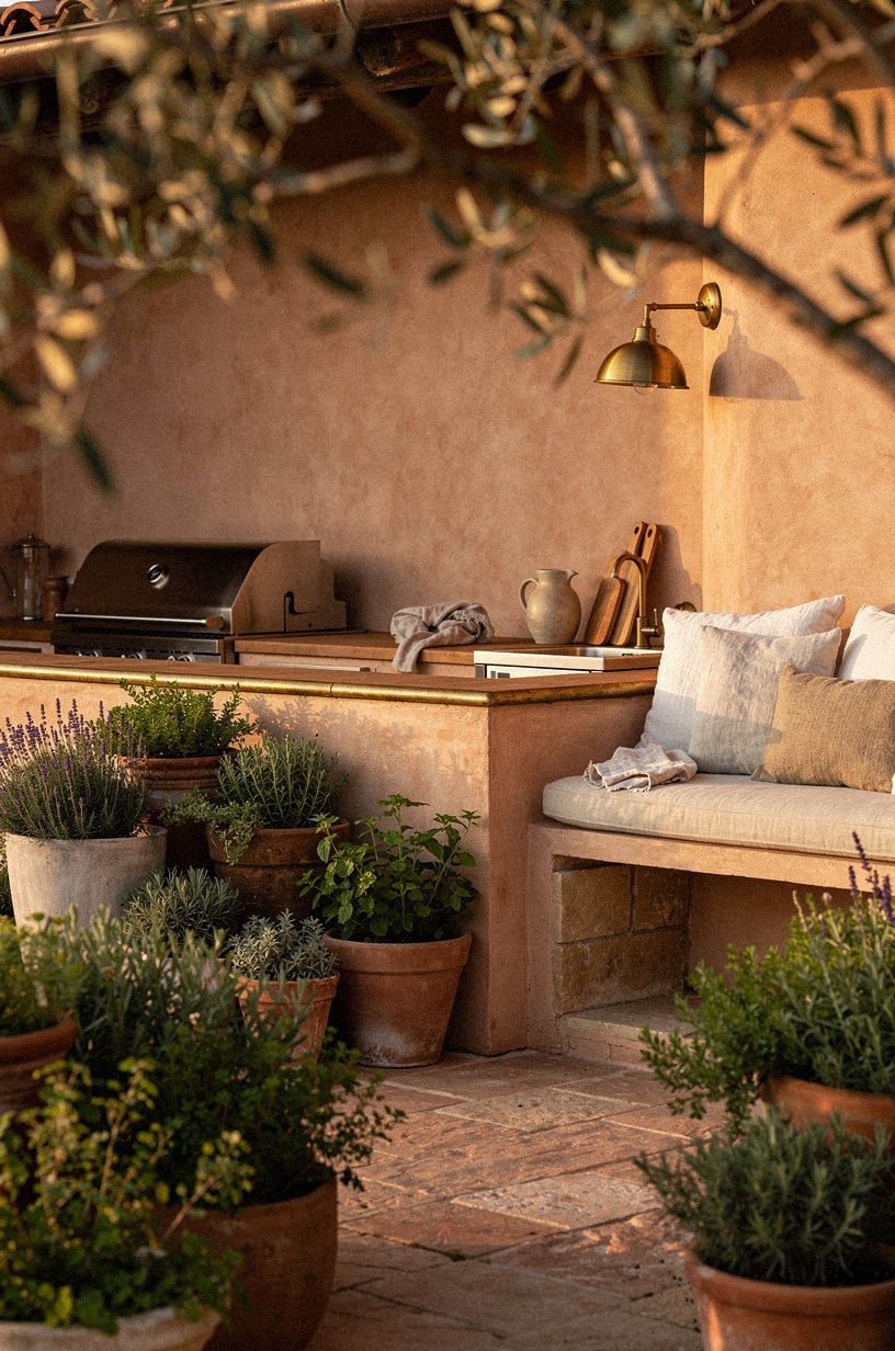 Plant herb troughs along the serving path