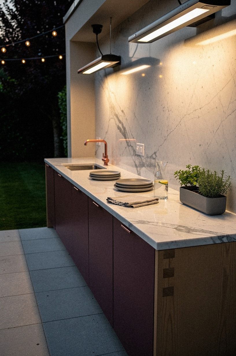 Mount heaters above the covered serving ledge