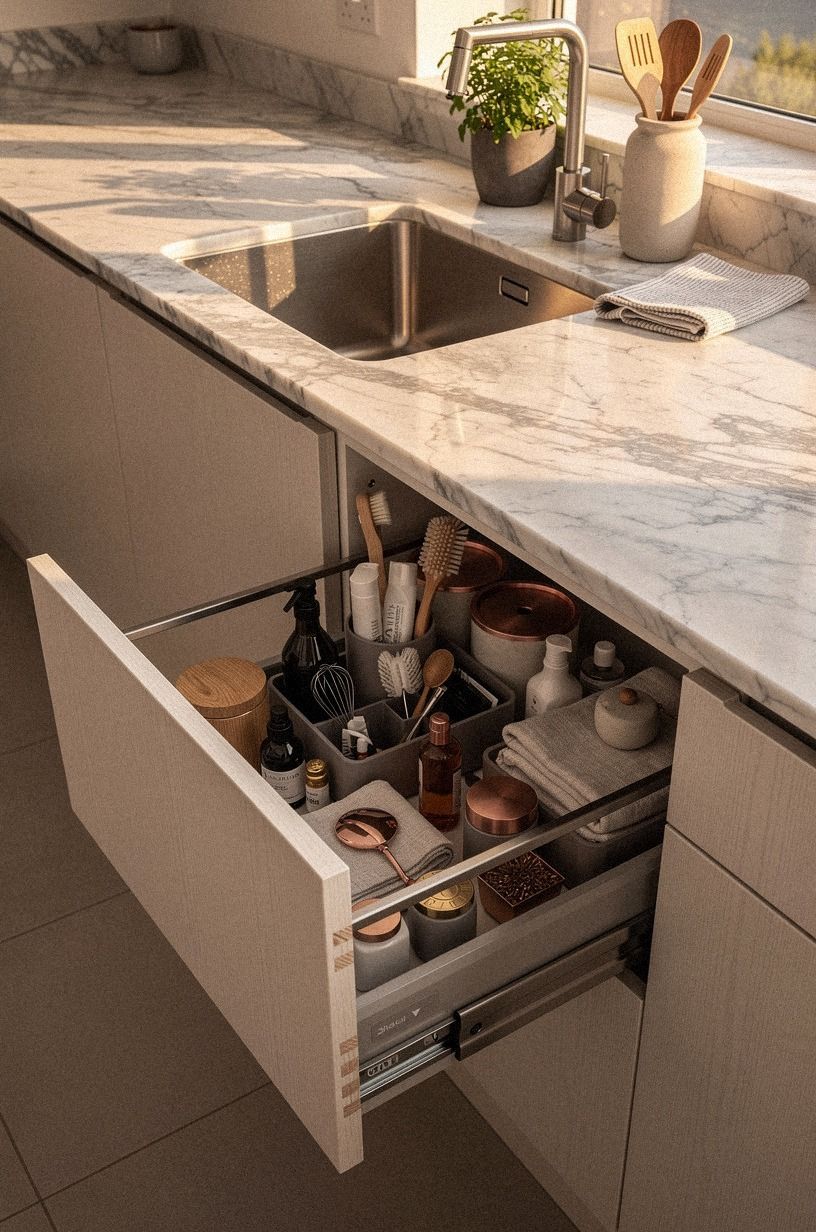 Add toe-kick drawers below the sink