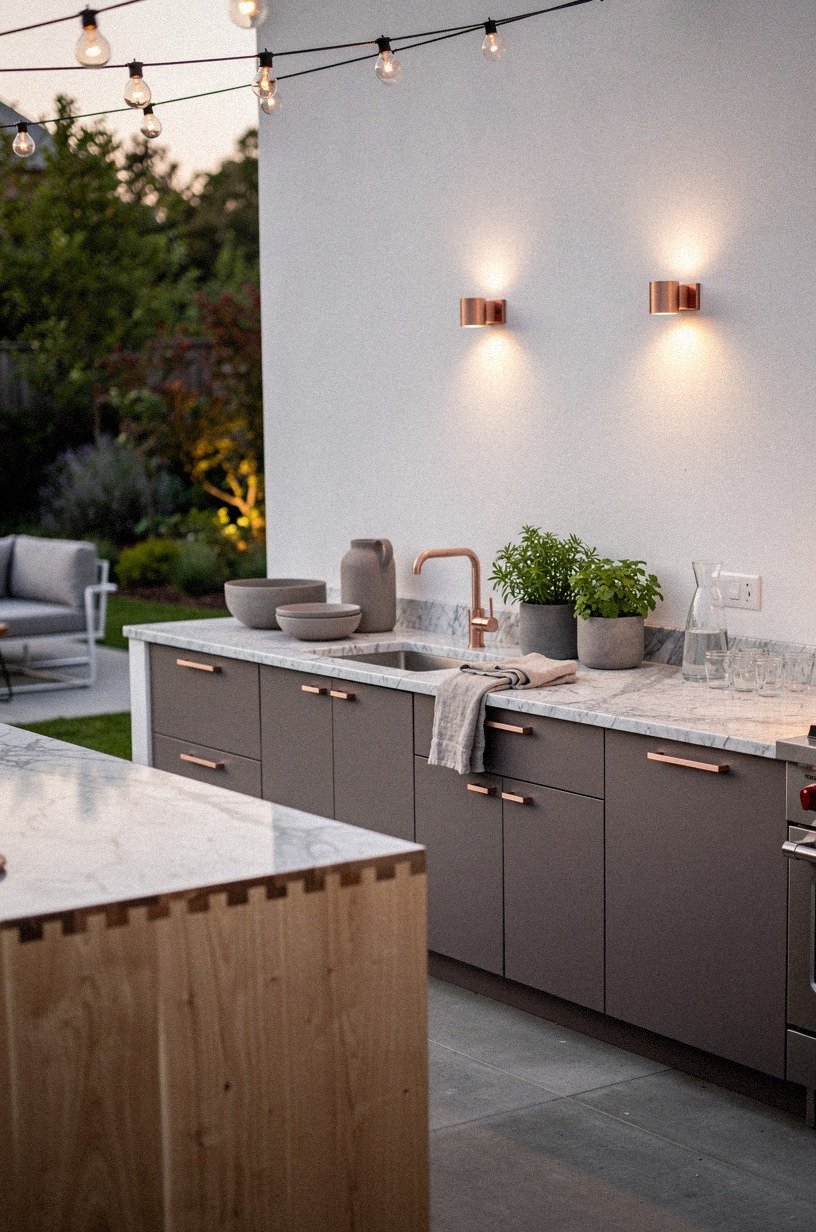 Finish with linear sconces over prep counters