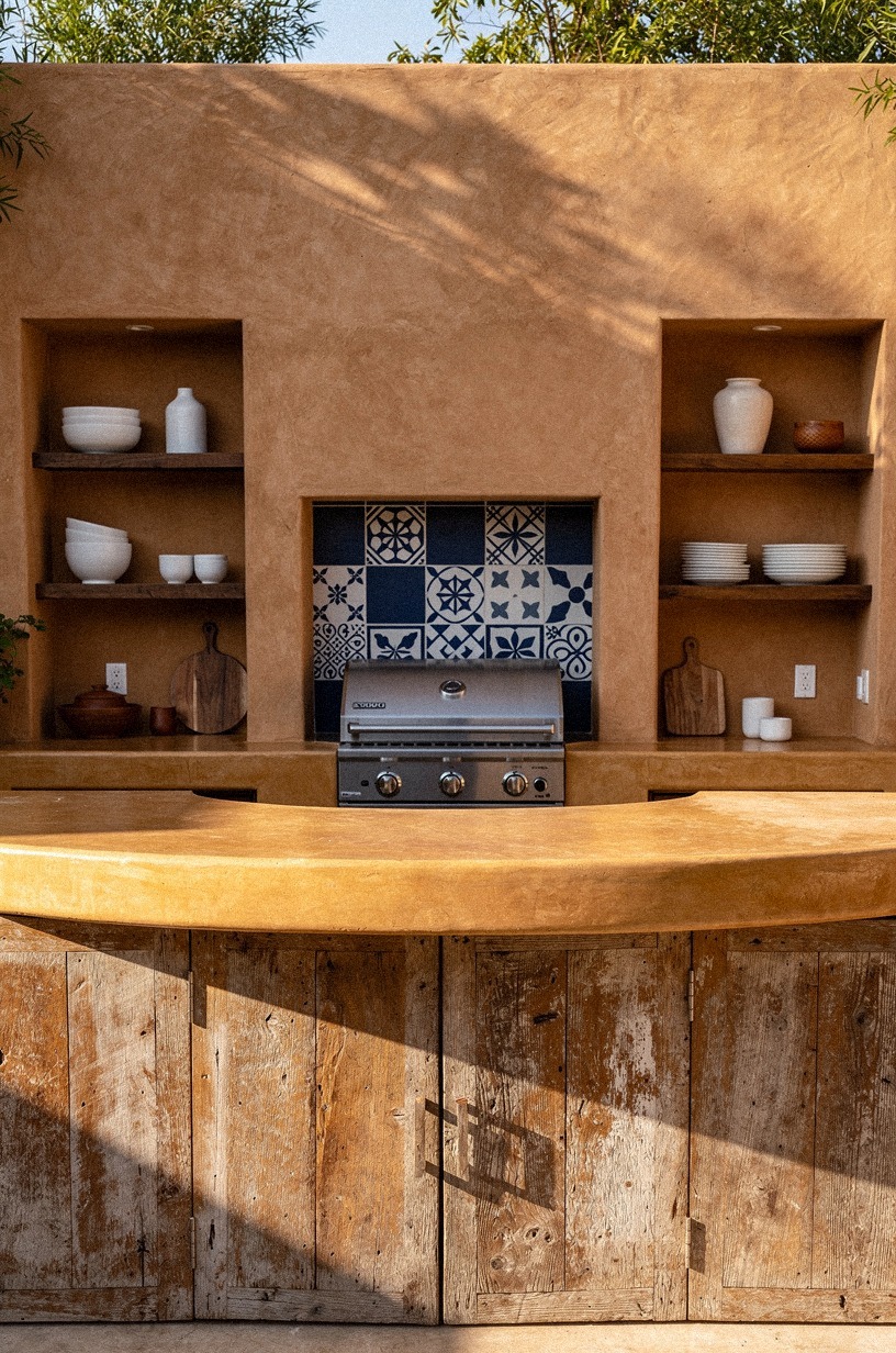 Pour a curved concrete counter in warm ochre