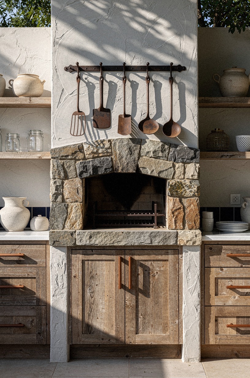 Hang iron hooks above the oven tools