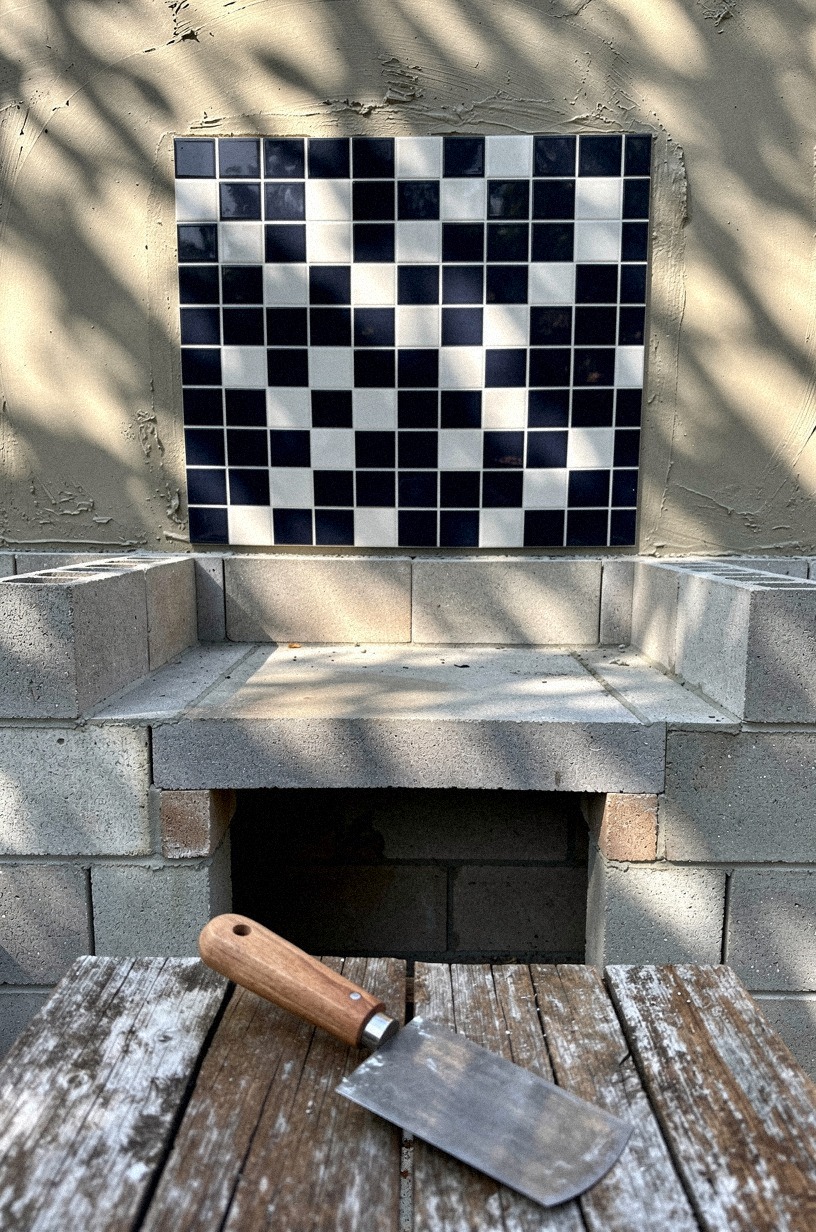 Tile the grill wall with budget porcelain