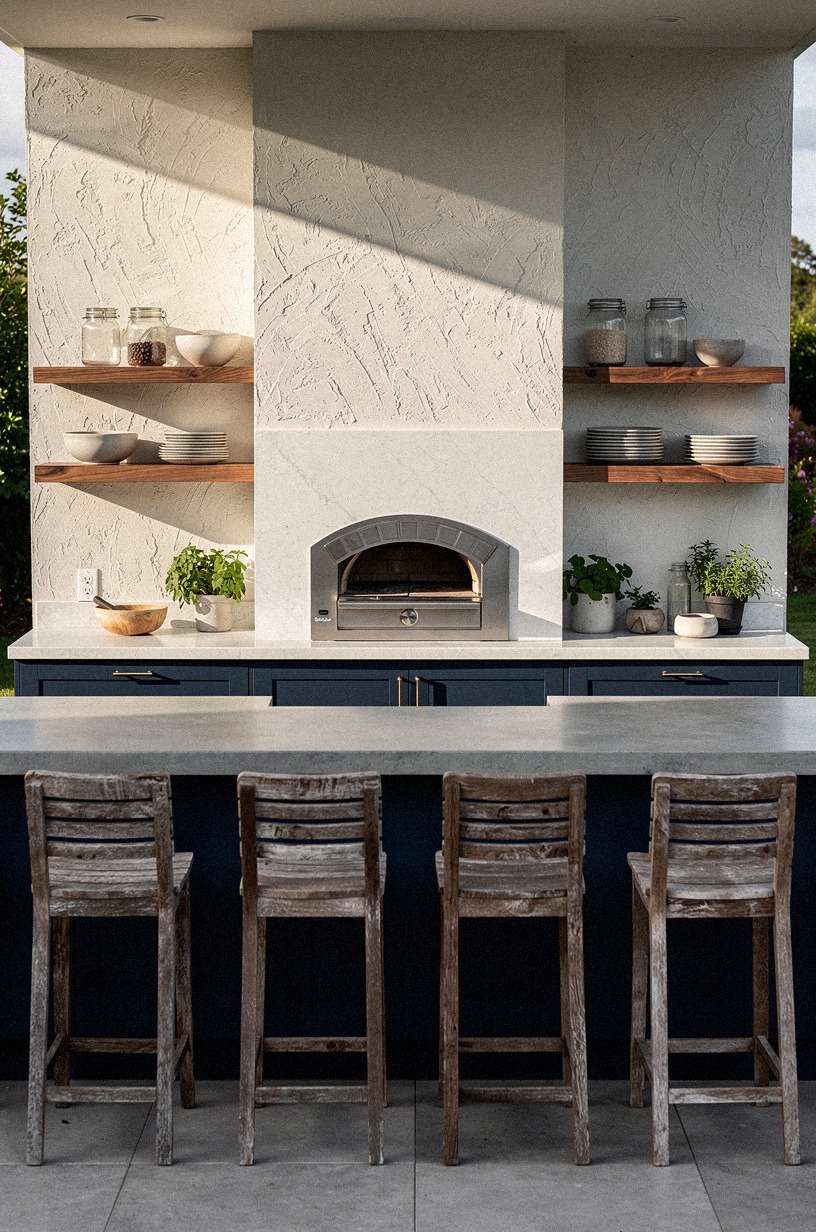 Pour a concrete bar facing the oven