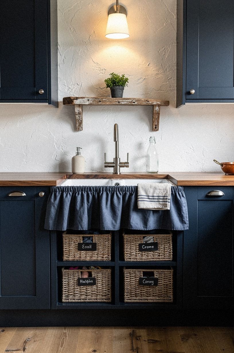 Finish with a skirted farmhouse sink cabinet