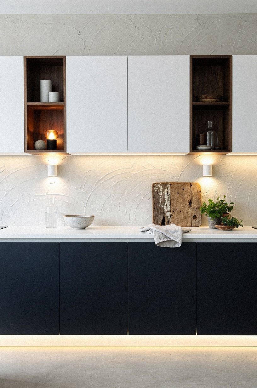 Add toe-kick lighting under dark base cabinets