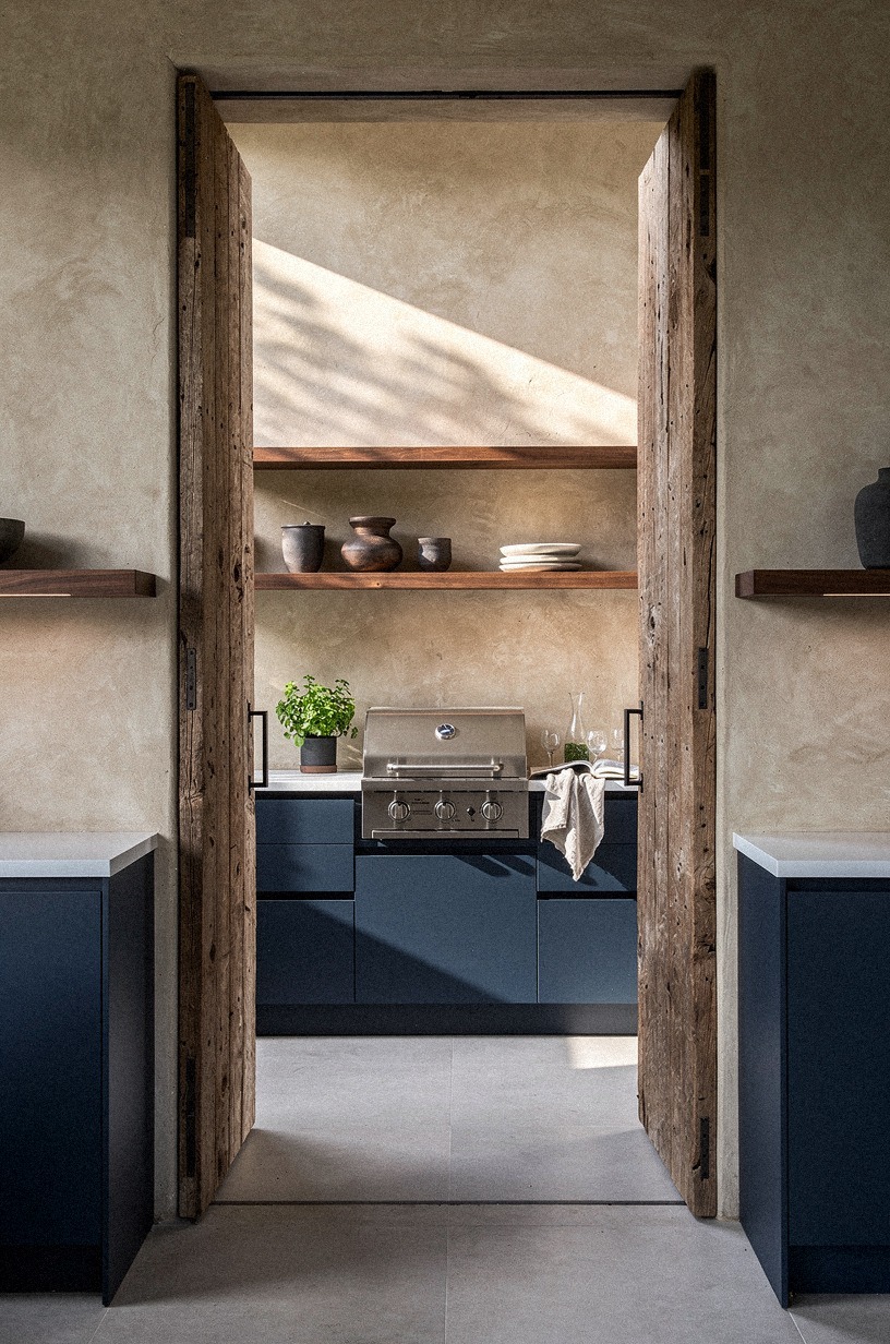 Use pocket doors to hide the outside kitchen