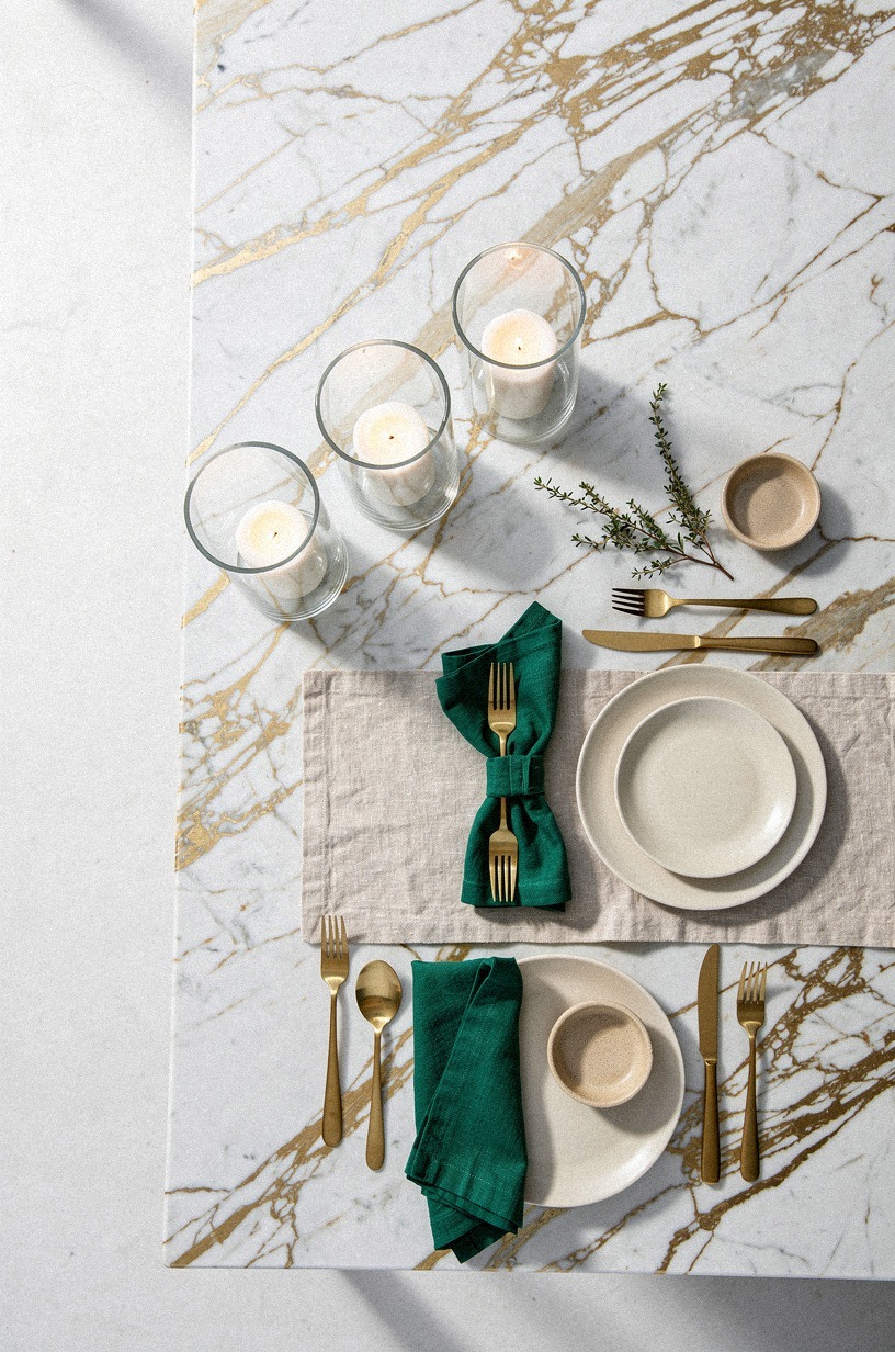 Finish the dining zone with hurricane lanterns