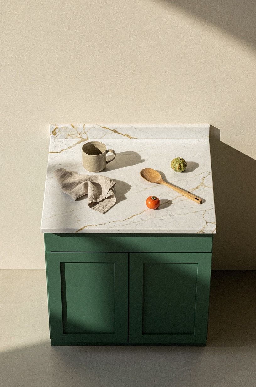 Ground neutral walls with fern green storage