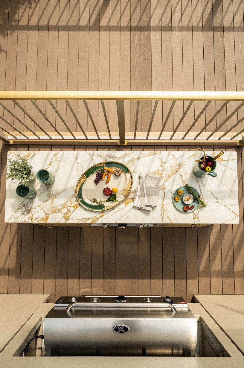 Mount open shelves on the house wall