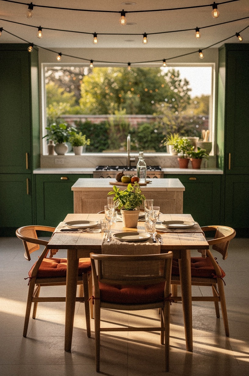 Layer bistro lights over the dining spillover