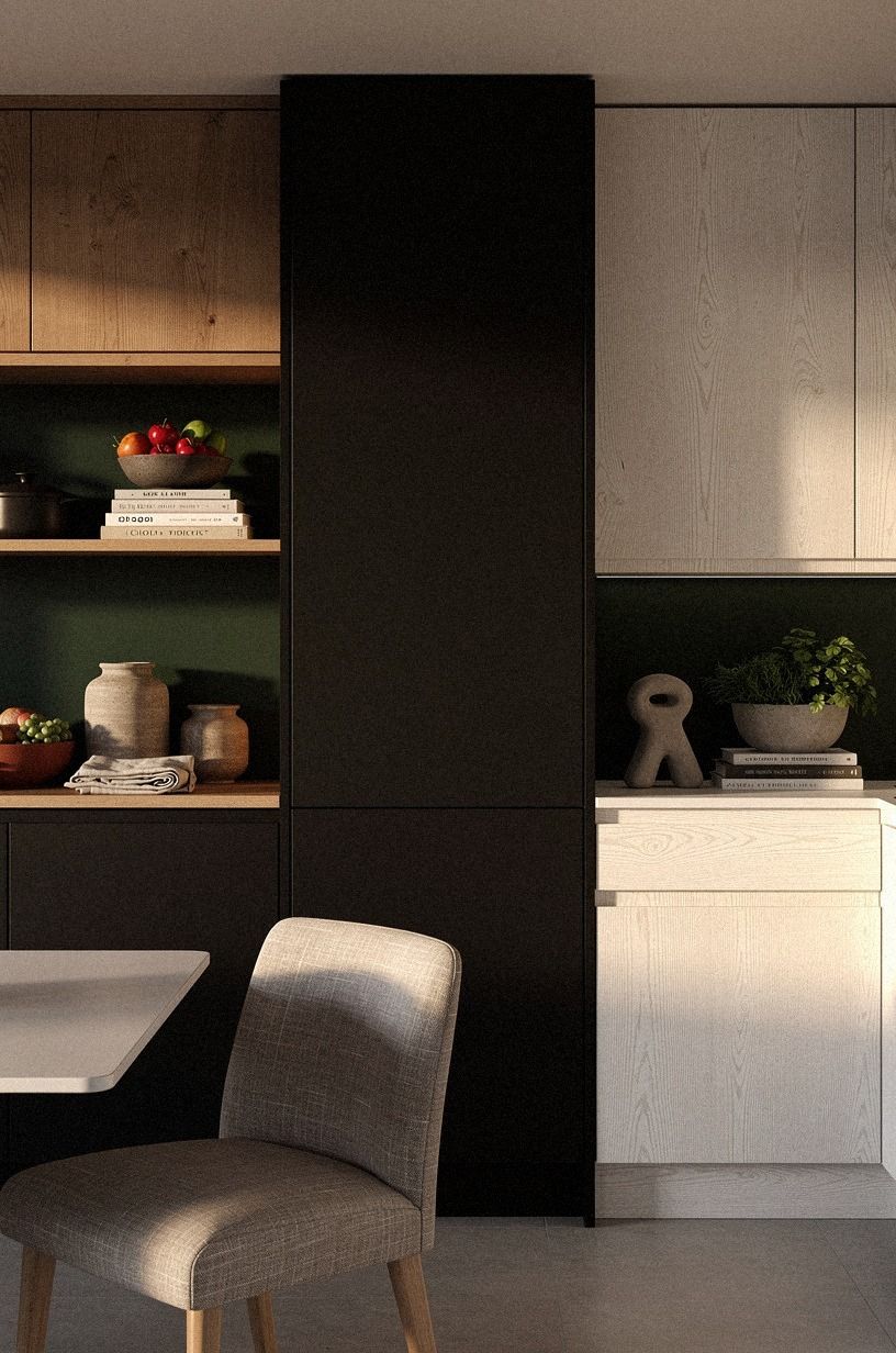 Create a full-height black storage wall