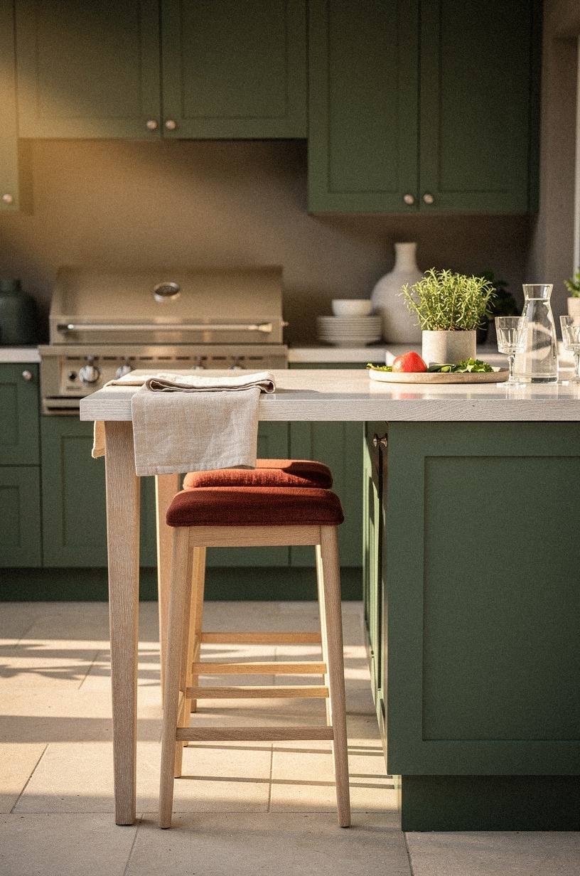 Use slim stools under the serving ledge