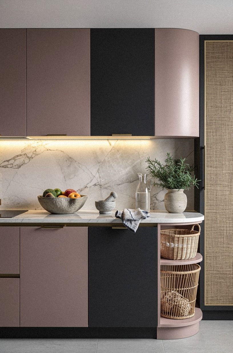 Choose curved end cabinets for soft corners