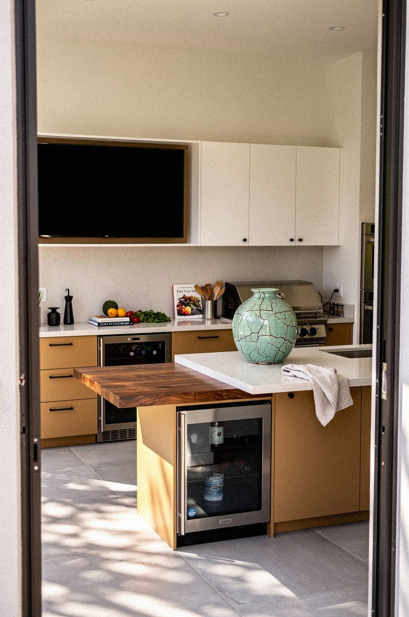 Add a mini fridge under the viewing counter