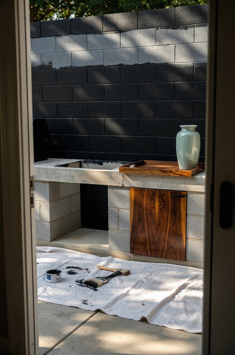 Seal the blocks with charcoal masonry paint