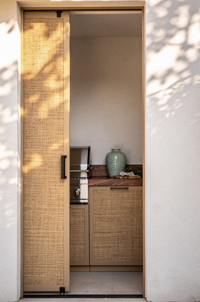 Hide storage behind woven outdoor panels