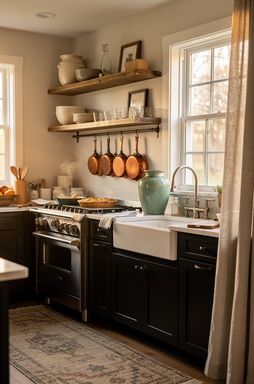 Add a <strong>farmhouse sink in fireclay</strong> with a bridge faucet