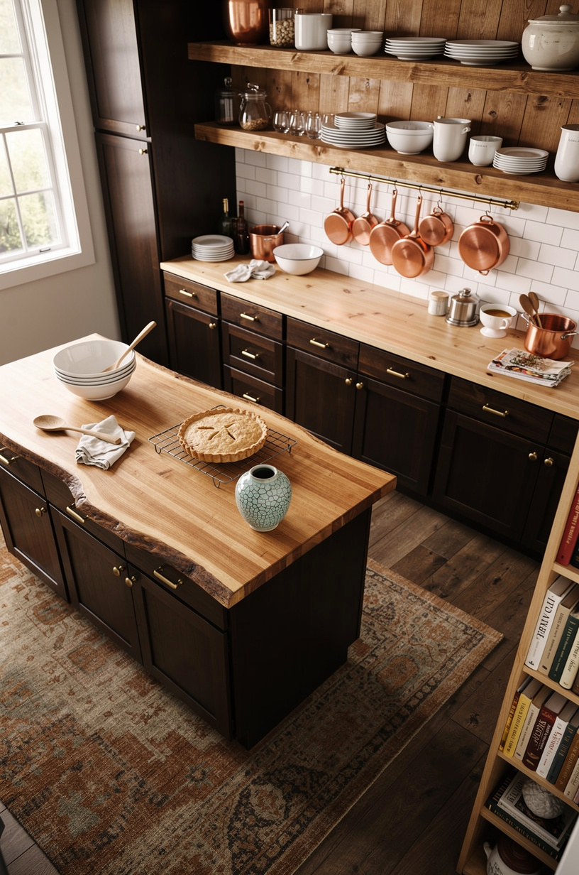 Bring in a <strong>butcher block island</strong> with a live edge