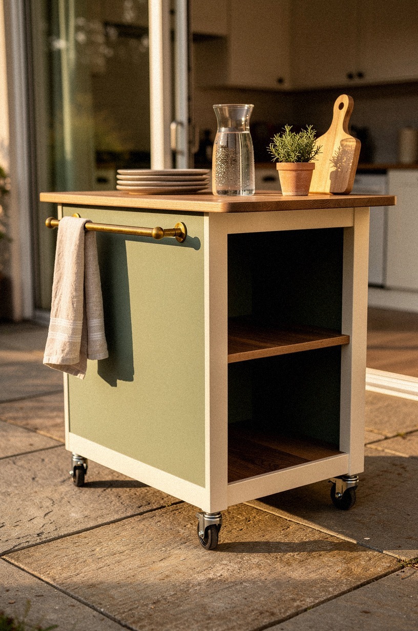 build a mobile cart counter with unlacquered brass hardware for renters and small patios
