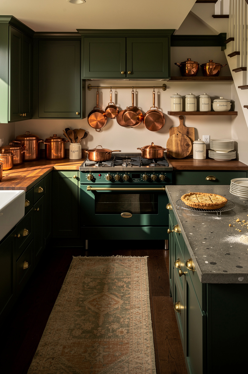 Display <strong>copper cookware</strong> and enamelware on open counters