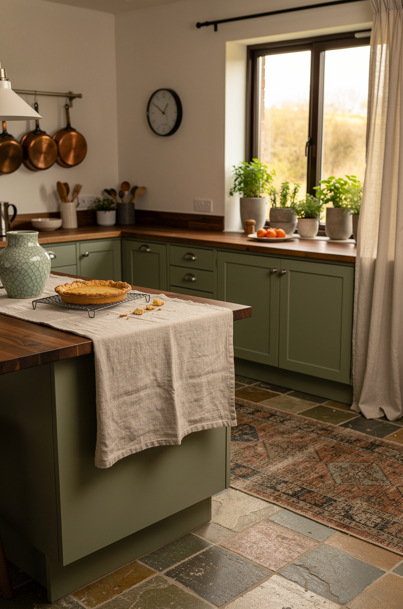 Drape a <strong>linen table runner</strong> over the island counter