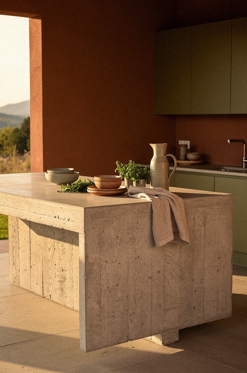 float an organic bouclé counter for that poured-in-place look