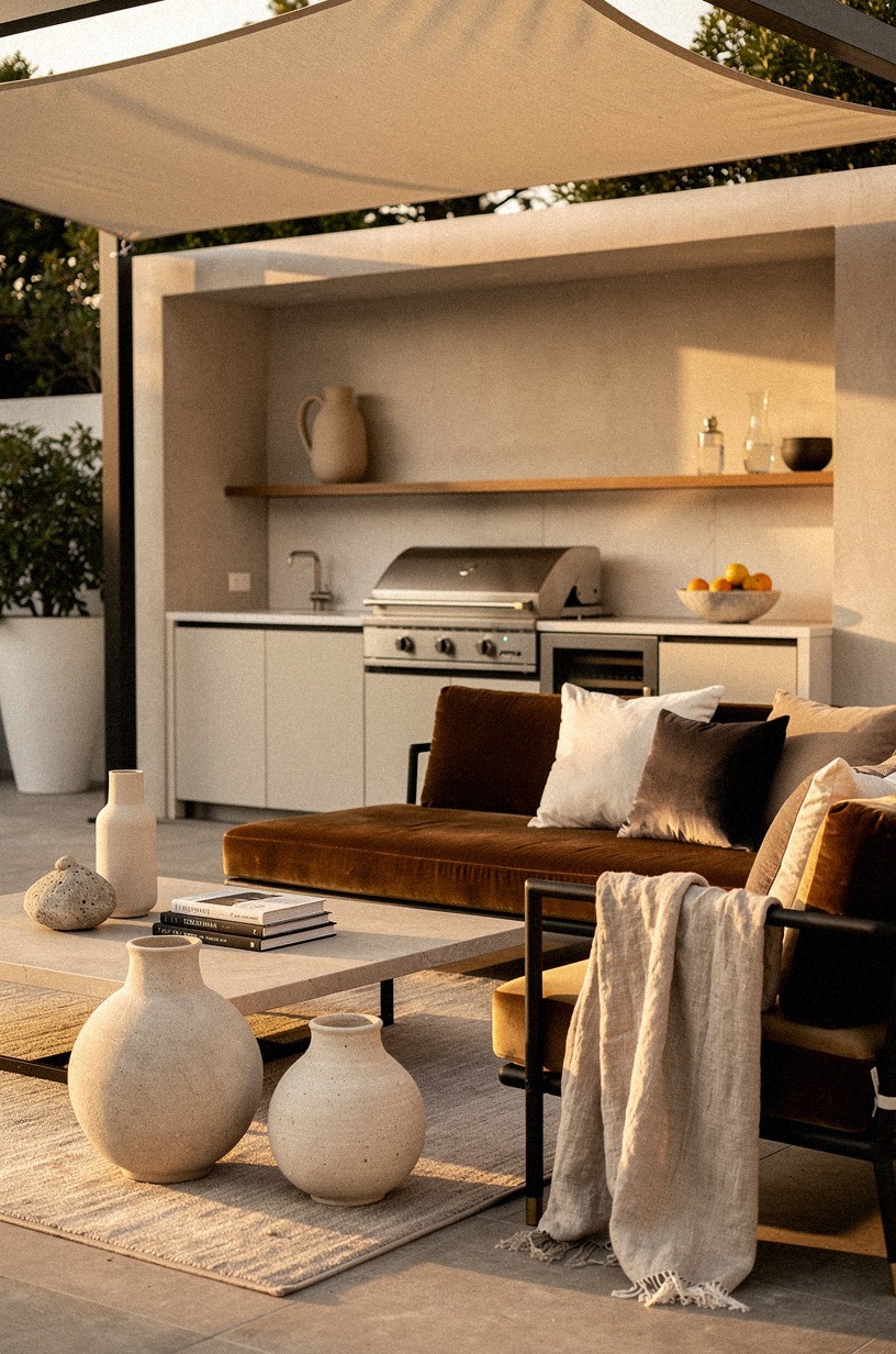 Frame the zone with shade (pergola, sail, or umbrella)