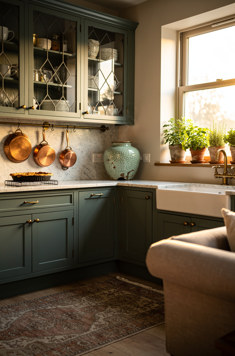 Install <strong>leaded glass cabinet fronts</strong> on uppers