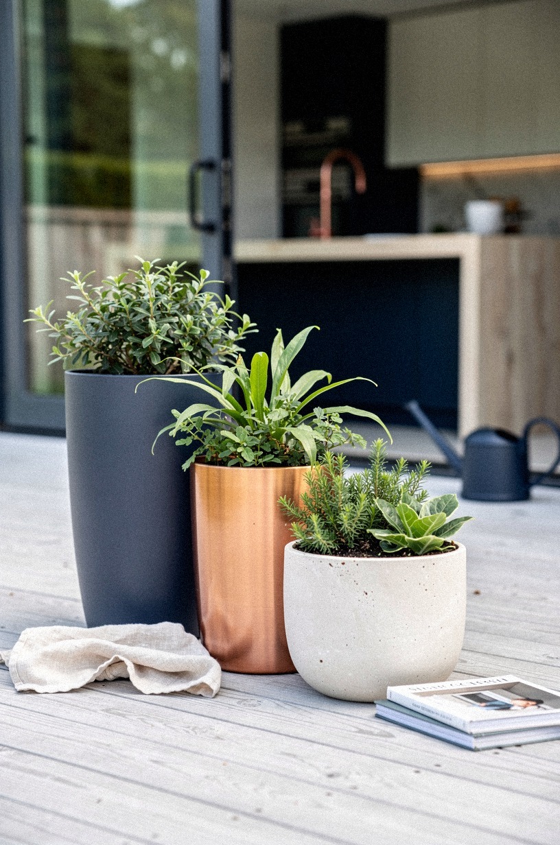 Layer the Planters (Three Heights, Three Materials)