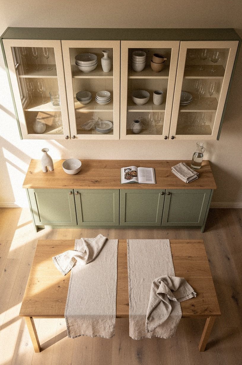 paint the inside of the glass cabinets a third color