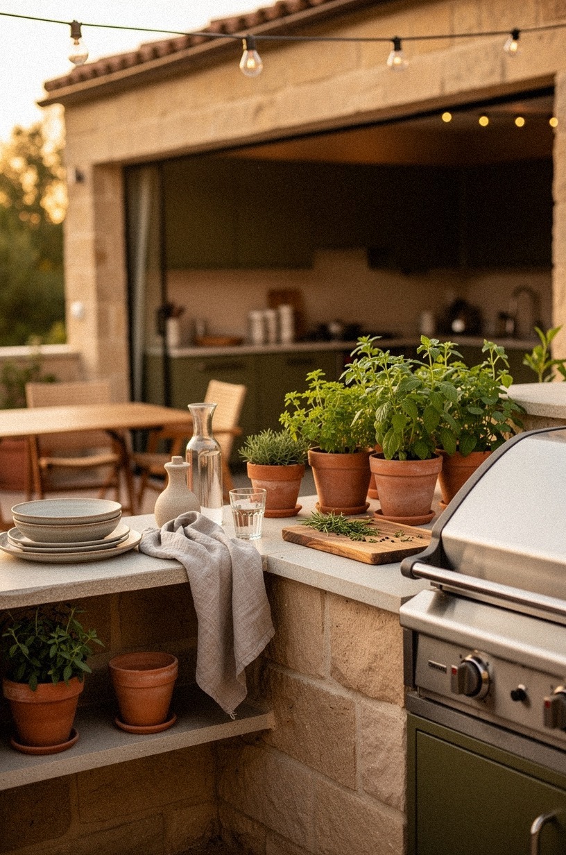 plant herbs within arm's reach of the grill