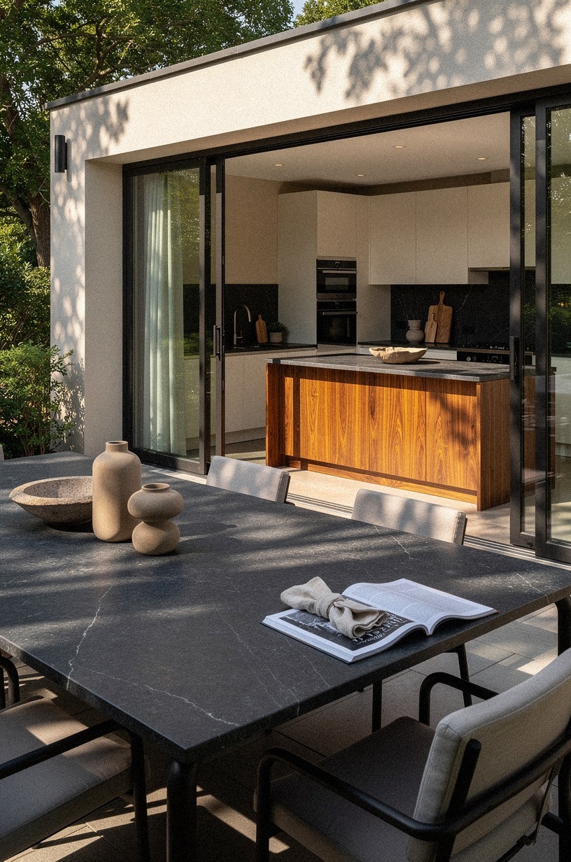 swap to book-matched walnut for a dark, soft, weatherproof finish