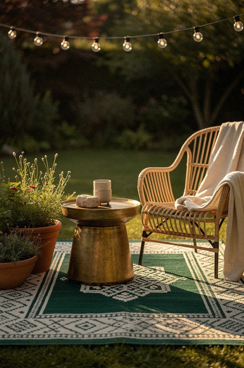 Layer two outdoor rugs to define the conversation zone
