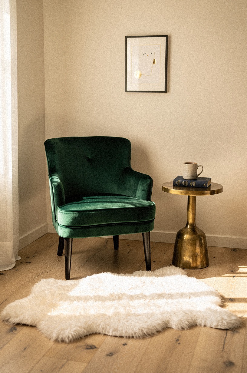 Layer a sheepskin rug underfoot to soften the floor zone