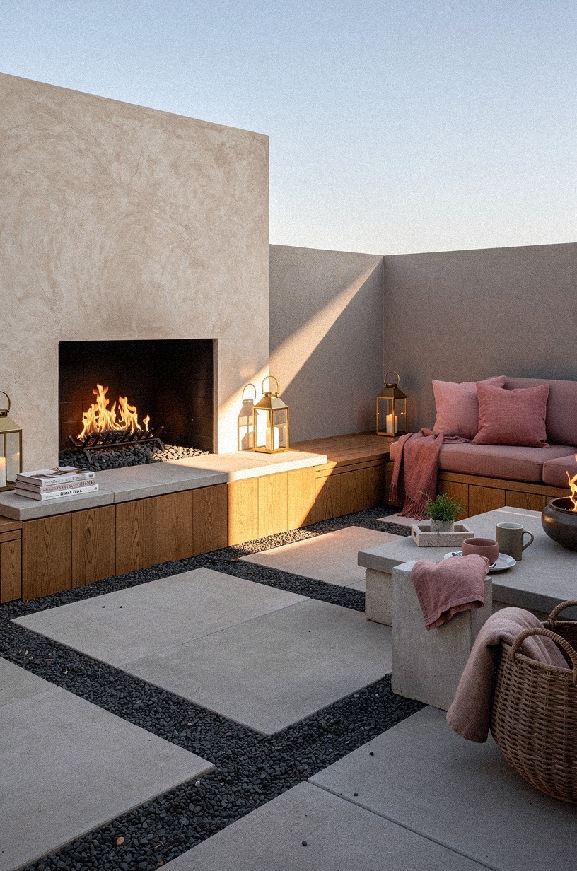 I framed the fireplace with gravel borders