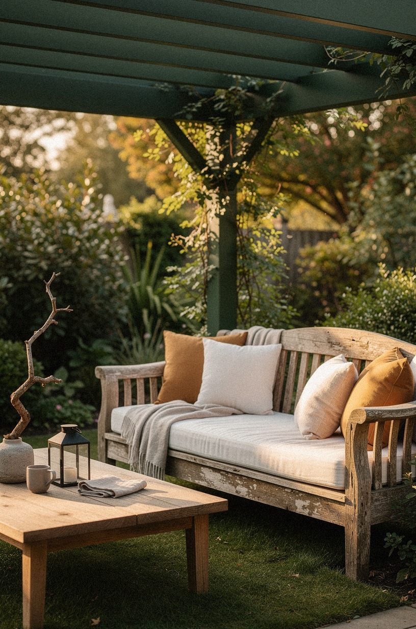 Paint a pergola ceiling in deep Farrow & Ball Green Smoke