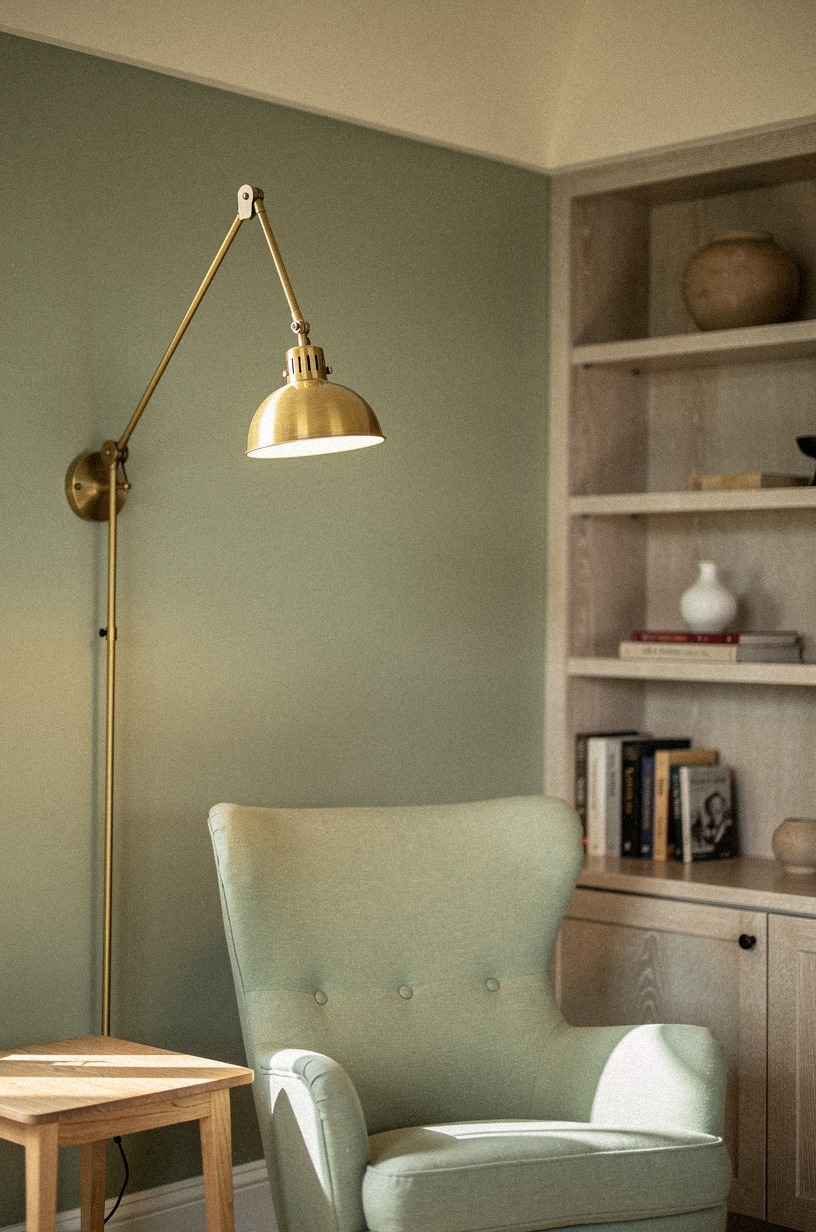 Hang a brass swing-arm sconce to free the side table surface