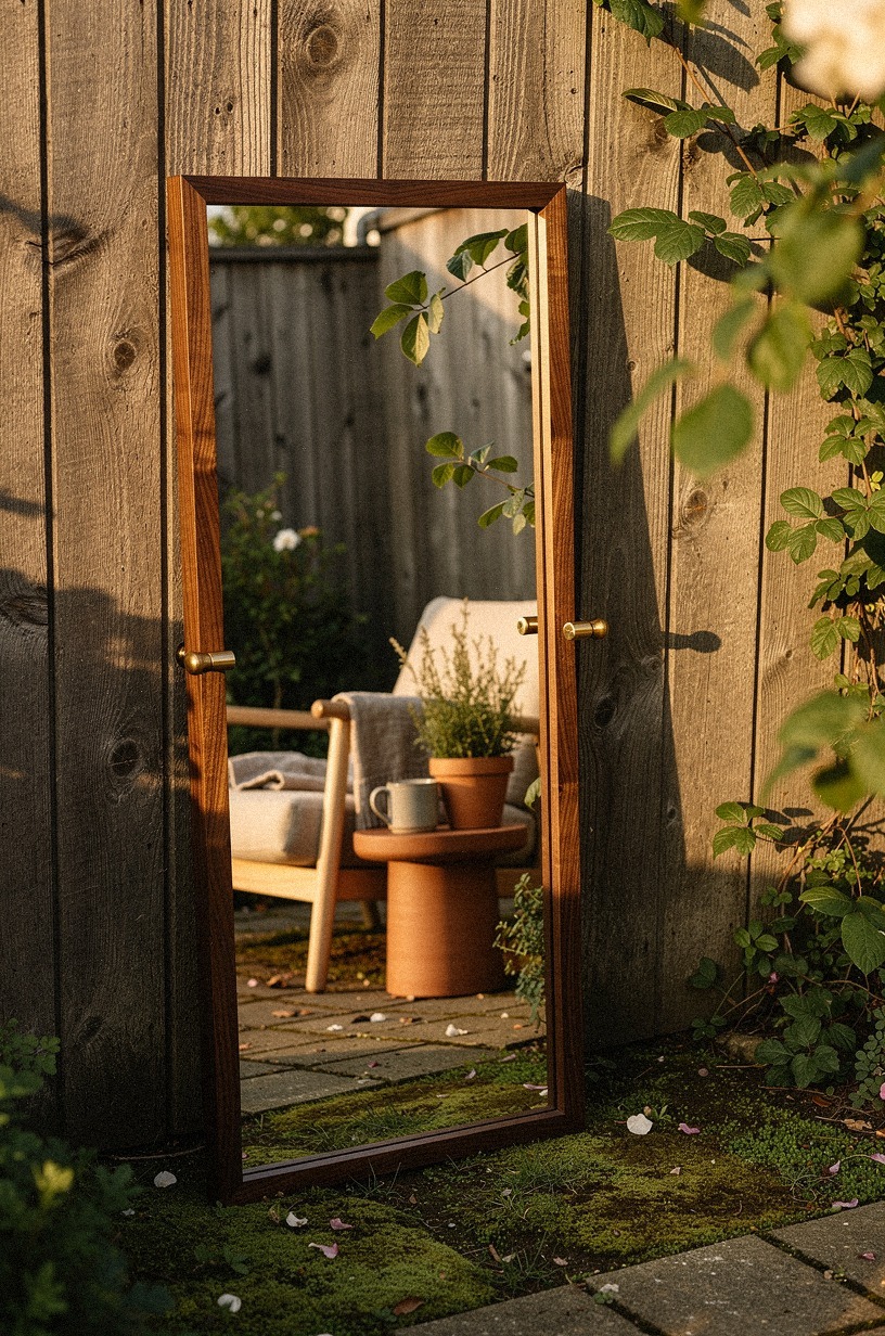 Lean a tall mirror against the fence to double the garden