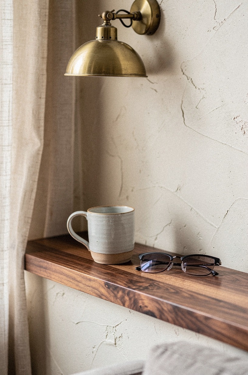 Add a narrow ledge behind the seat for a mug and reading glasses