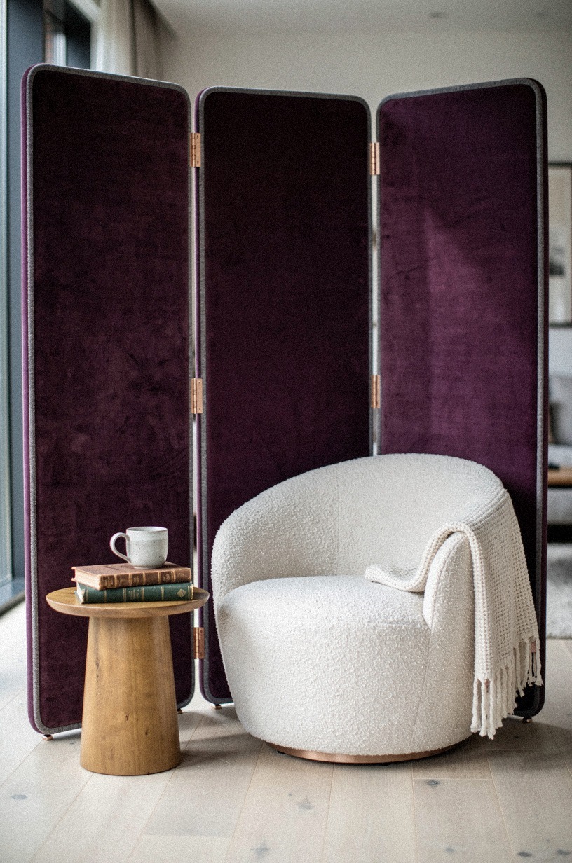 Use a folding screen to carve the nook from open floor space