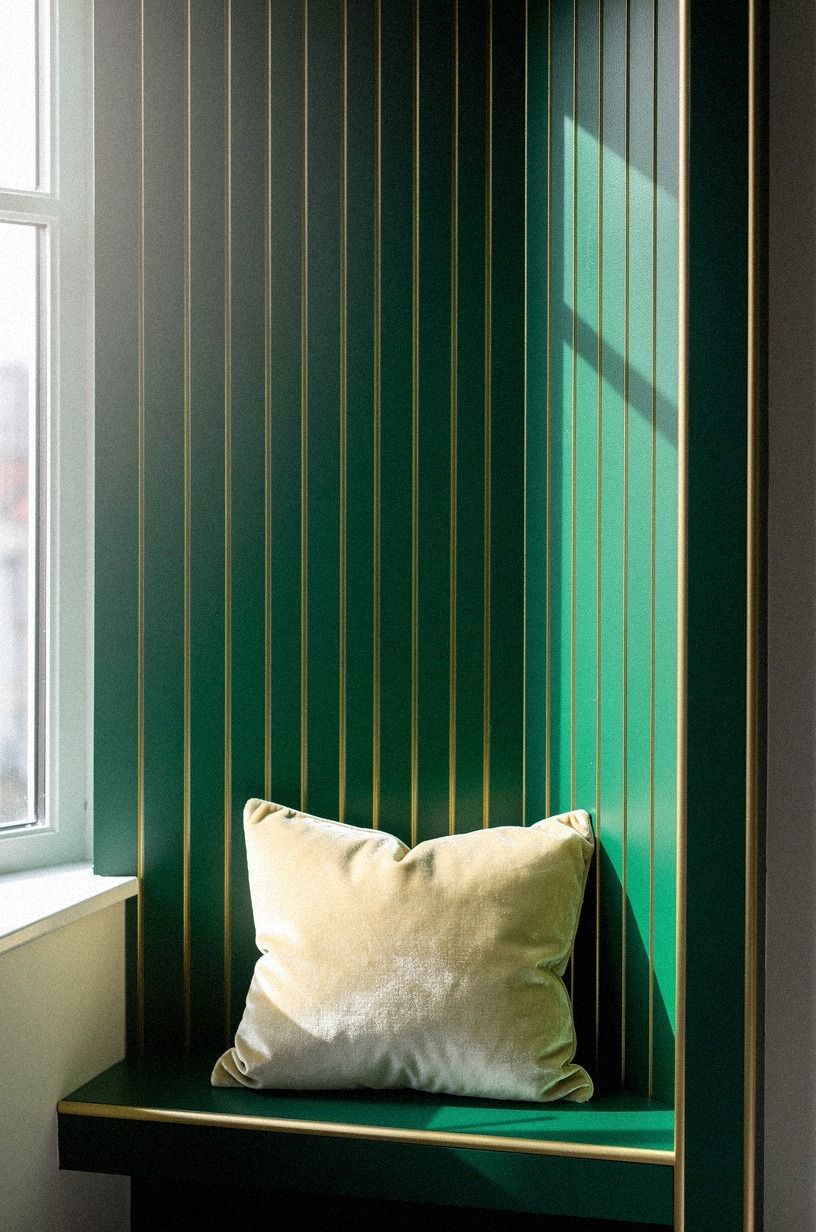 Line the back of the niche with vertical tongue-and-groove paneling