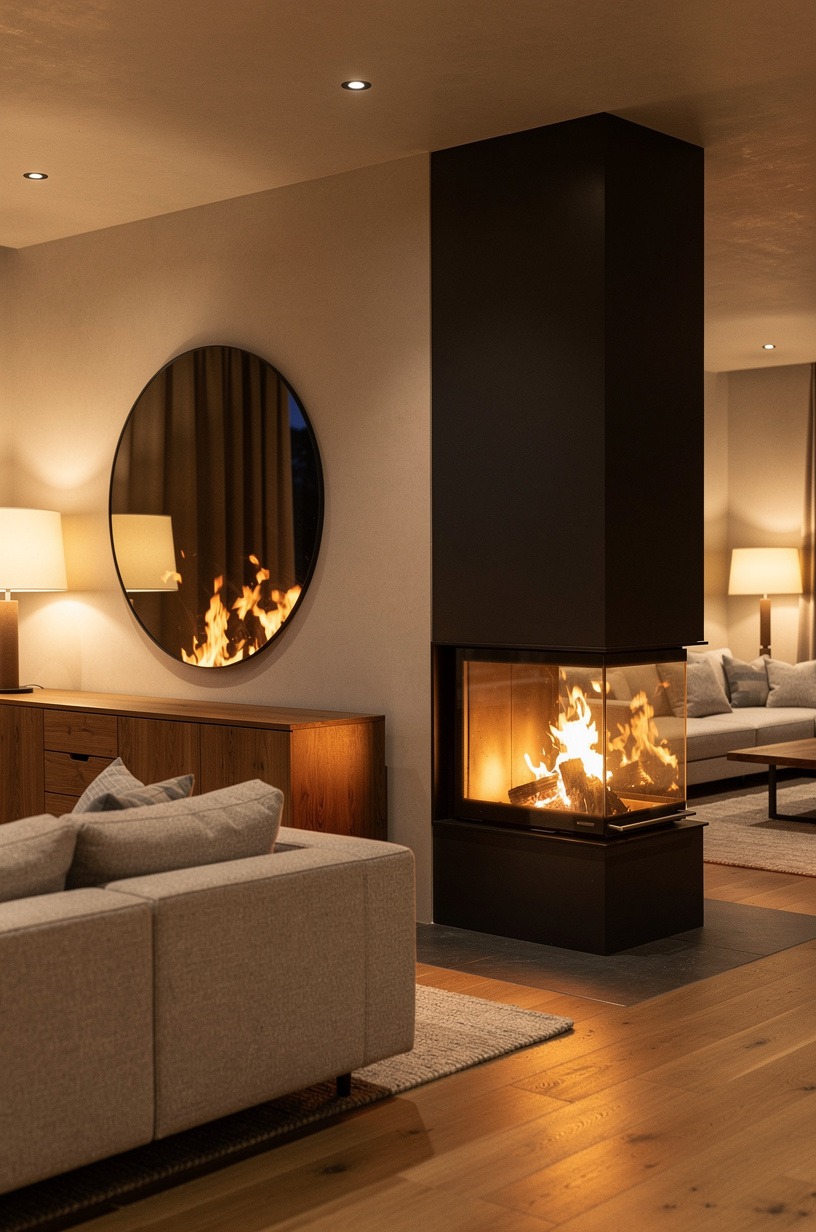 The floating fireplace wall