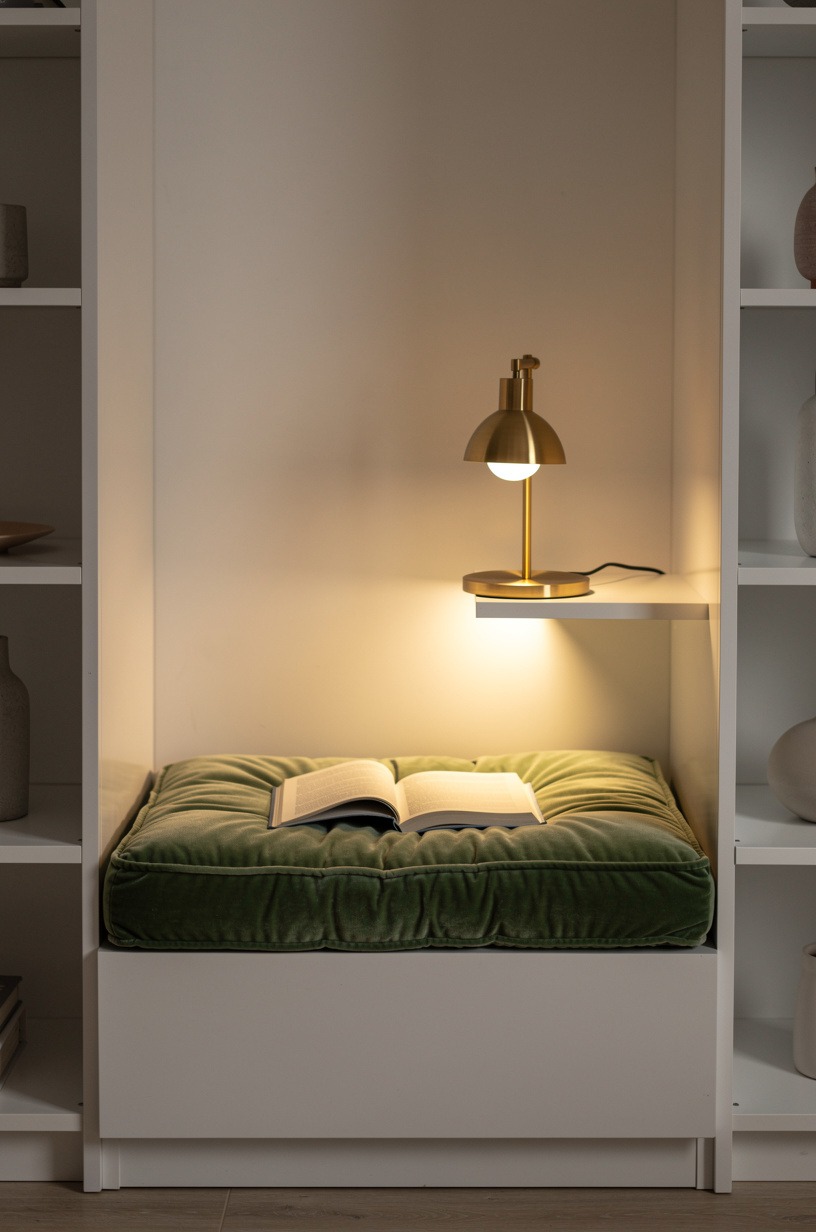 Build a reading nook into the shelf wall