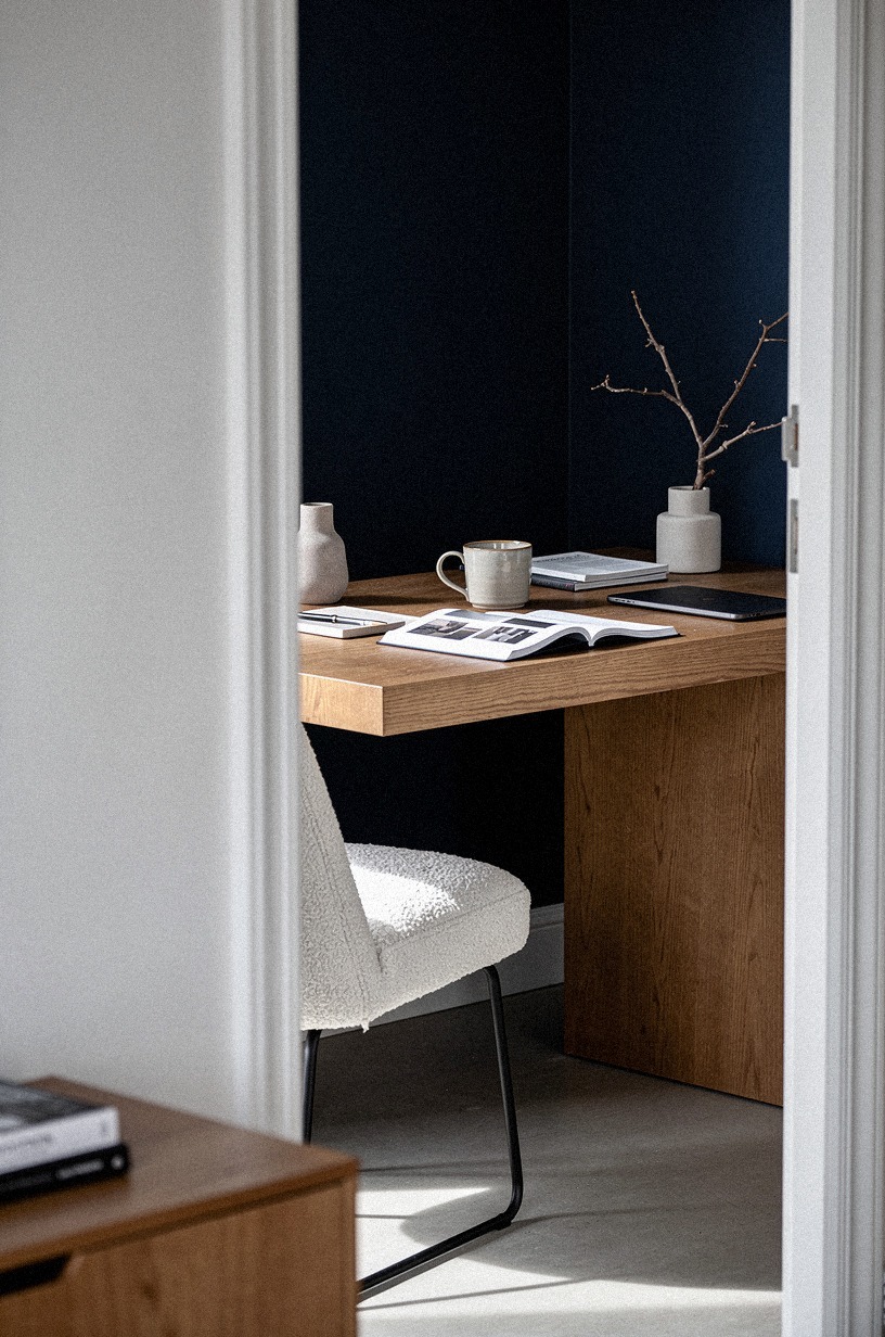 float a thick oak desk across the angle