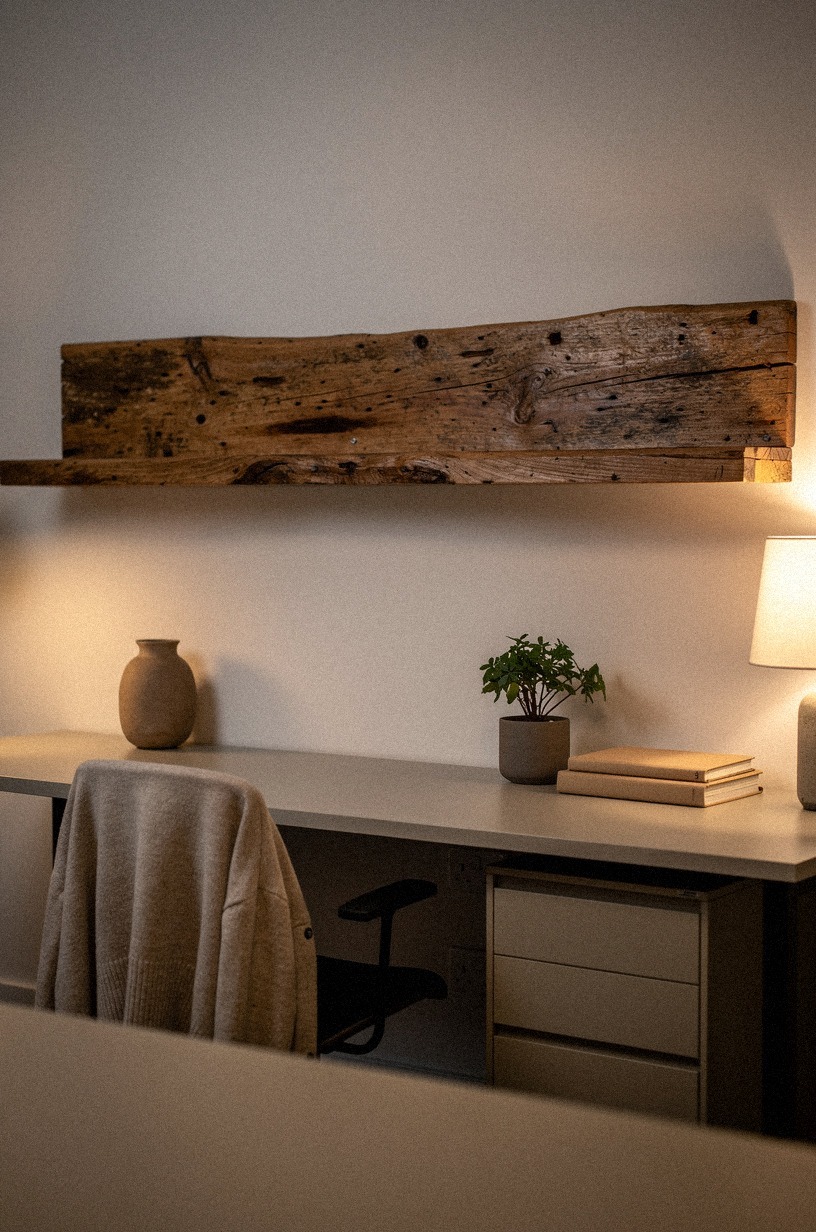 install a floating shelf at eye level for the objects you actually touch