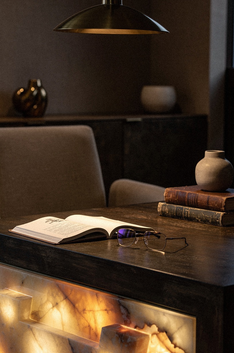 Use a dark, moody paint for the desk itself