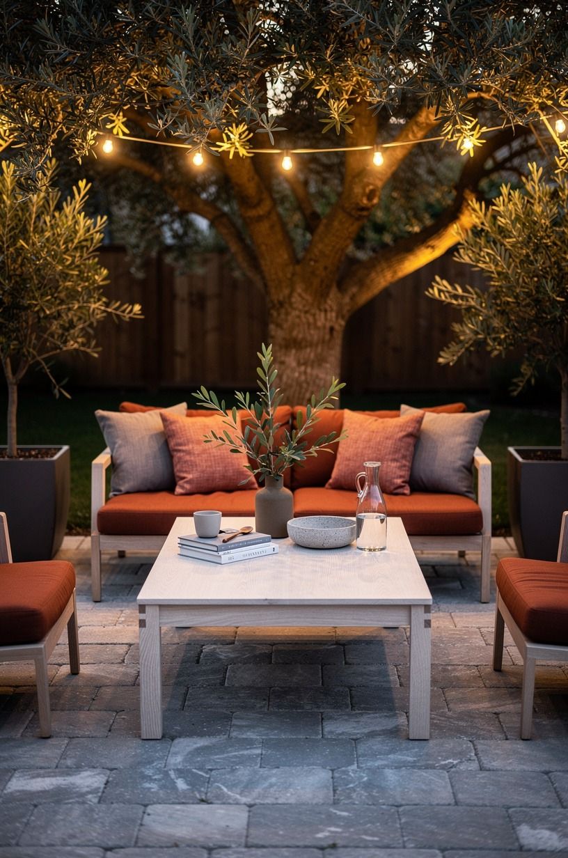 String café lights under the lowest branches
